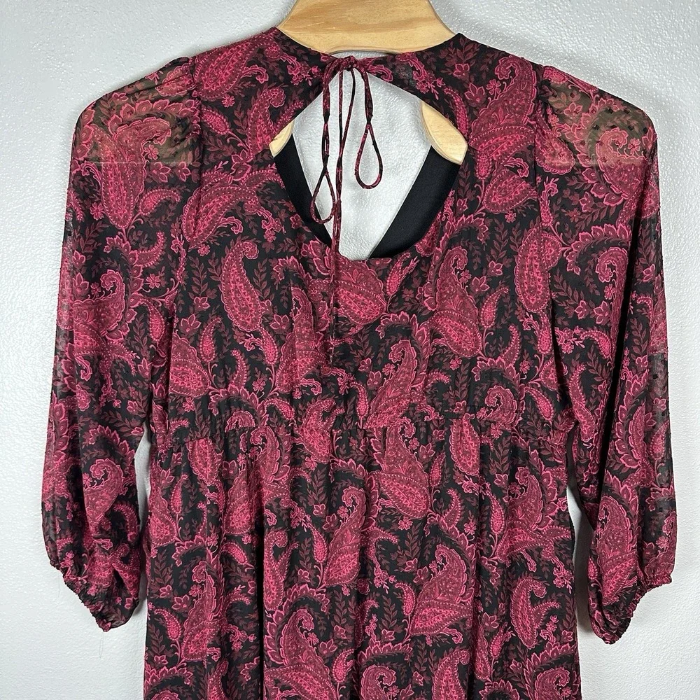 TORRID Tea Length Clip Dot Open Back A-Line Midi Dress Paisley Black Pink Sz 3X - Picture 6 of 9